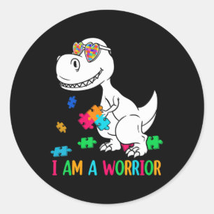 Ich bin ein Krieger Autismus Familie Dinosaurier A Runder Aufkleber