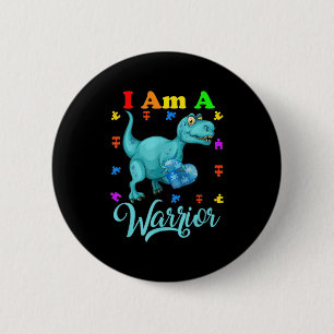 Ich bin ein Krieger Autismus Familie TRex Dinosaur Button