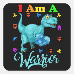 Ich bin ein Krieger Autismus Familie TRex Dinosaur Quadratischer Aufkleber