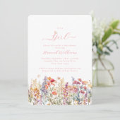 Ich bin ein Mädchen! Modern, Wildblume, Babydusche Einladung (Stehend Vorderseite)