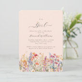 Ich bin ein Mädchen! Modern, Wildblume, Babydusche Einladung (Stehend Vorderseite)