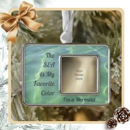 Ich bin ein Mermaid mit anpassbarem Foto Rahmen-Ornament Silber
