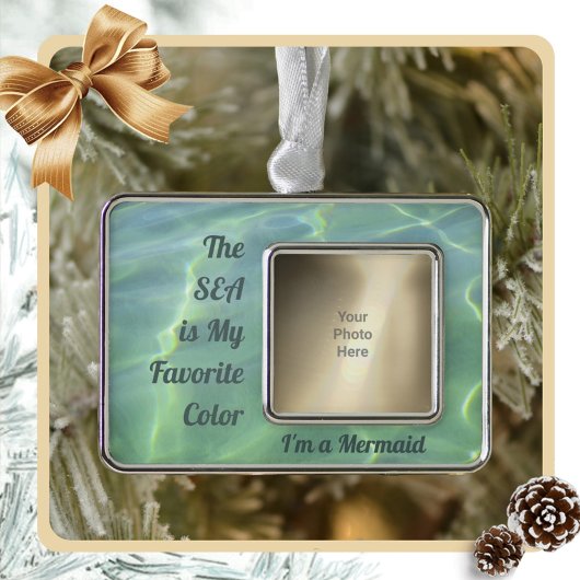 Ich bin ein Mermaid mit anpassbarem Foto Rahmen-Ornament Silber