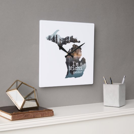 Ich bin ein Michigander Lake Foto gefüllt Silhouet Quadratische Wanduhr (Büro)