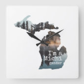 Ich bin ein Michigander Lake Foto gefüllt Silhouet Quadratische Wanduhr (Vorderseite)