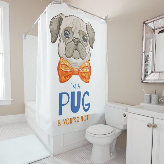 Ich bin ein Mops, ein lustiges Mops Geschenk, Mops Duschvorhang (Beispiel)