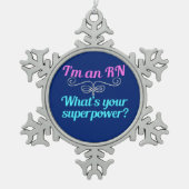 Ich bin ein RN-Superheld Schneeflocken Zinn-Ornament (Vorderseite)