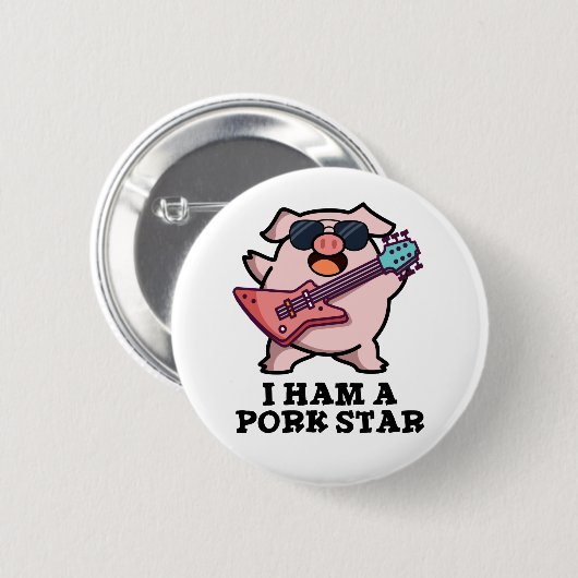 Ich bin ein Schweinestern Funny Rock Star Pig Puff Button (Vorne & Hinten)