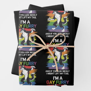 Ich bin ein schwuler Fellfuchs Regenbogen-LGBTQ-St Geschenkpapier Set