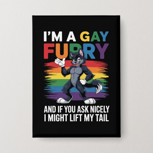 Ich bin ein schwuler Furry-Regenbogen-Fuchs-Wolf-P Button (Vorderseite)