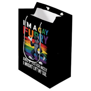 Ich bin ein schwuler Furry-Regenbogen-Fuchs-Wolf-P Mittlere Geschenktüte
