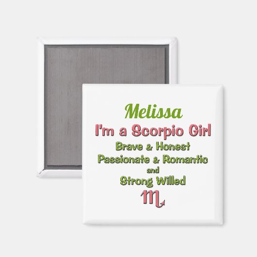 Ich bin ein Skorpio Mädchen Zodiac Pink und Grün m Magnet (Vorderseite/Rückseite)