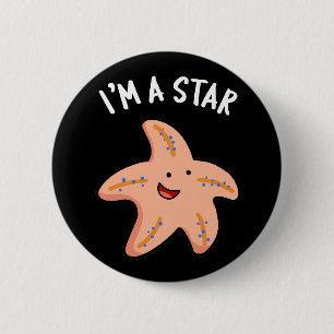 Ich bin ein Star Funny Starfish Pun Dark BG Button