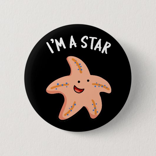 Ich bin ein Star Funny Starfish Pun Dark BG Button (Vorderseite)