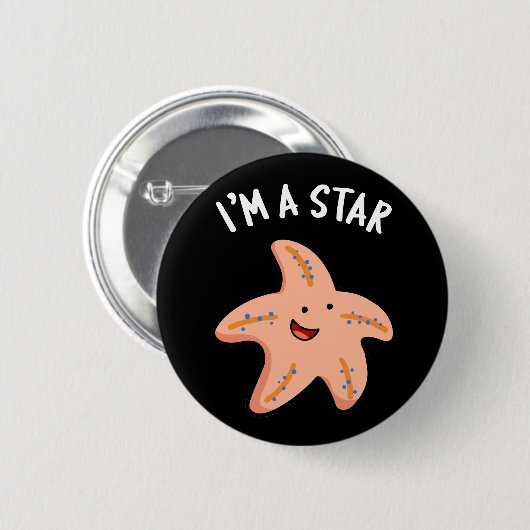 Ich bin ein Star Funny Starfish Pun Dark BG Button (Vorne & Hinten)