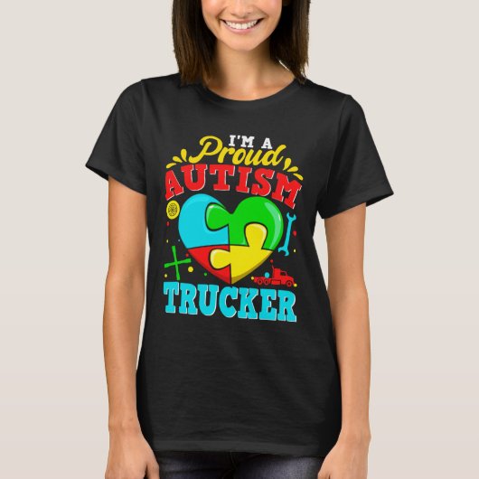 Ich bin ein stolzer Autismus Trucker Puzzle Heart T-Shirt (Vorderseite)