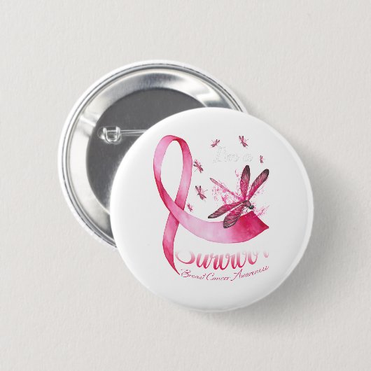 Ich bin ein Überlebender des Rosa-Ribbon-Brustkreb Button (Vorne & Hinten)