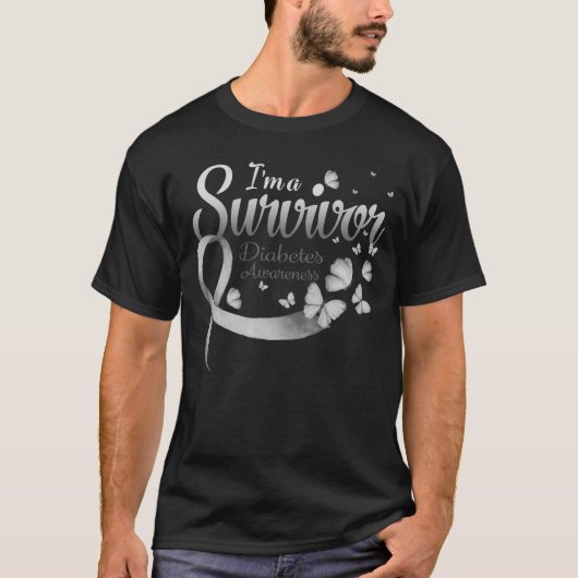 Ich bin ein Überlebender Diabetes-Bewusstsein Butt T-Shirt (Vorderseite)