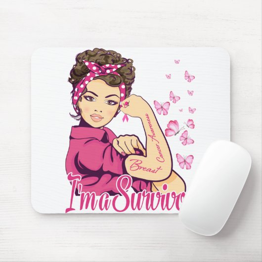Ich bin ein Überlebender Rosie Riveter Brustkrebs Mousepad (Mit Mouse)