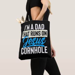 Ich bin ein Vater, der auf Jesus und Cornhole läuf Tasche