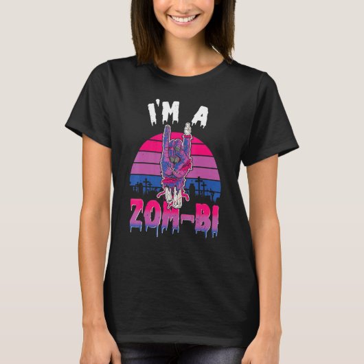 Ich bin ein Zom Bi Rock Hand Symbol Bisexuelle Fla T-Shirt (Vorderseite)