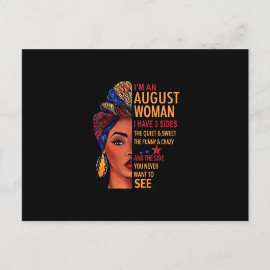 Ich bin eine August Frau habe ich 3 Seiten August Ankündigungspostkarte (Vorderseite)