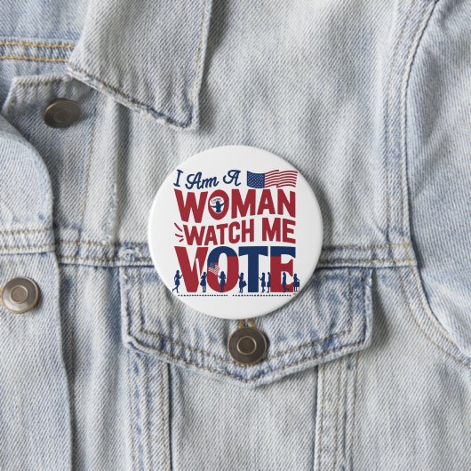 Ich bin eine Frau, die mir den Wahlknopf anschaut Button (Beispiel)