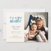 Ich bin eine große Schwester (Blau) Foto Geburt Ankündigung (Vorderseite)