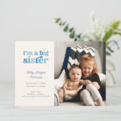 Ich bin eine große Schwester (Blau) Foto Geburt Ankündigung (Stehend Vorderseite)