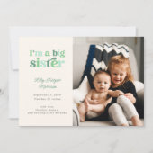 Ich bin eine große Schwester (grün) Foto Geburt Ankündigung (Vorderseite)