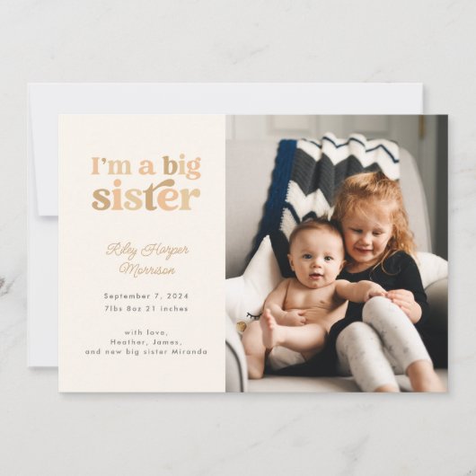 Ich bin eine große Schwester (neutrales) Foto Gebu Ankündigung (Vorderseite)