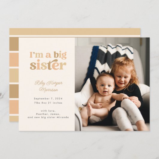 Ich bin eine große Schwester (neutrales) Foto Gebu Ankündigung (Vorne/Hinten)