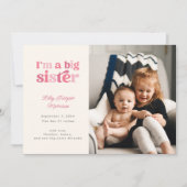 Ich bin eine große Schwester (Rosa) Foto Geburt Ankündigung (Vorderseite)