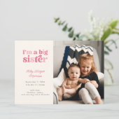 Ich bin eine große Schwester (Rosa) Foto Geburt Ankündigung (Stehend Vorderseite)