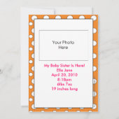 Ich bin eine große Schwesterankündigung Ankündigung (Rückseite)