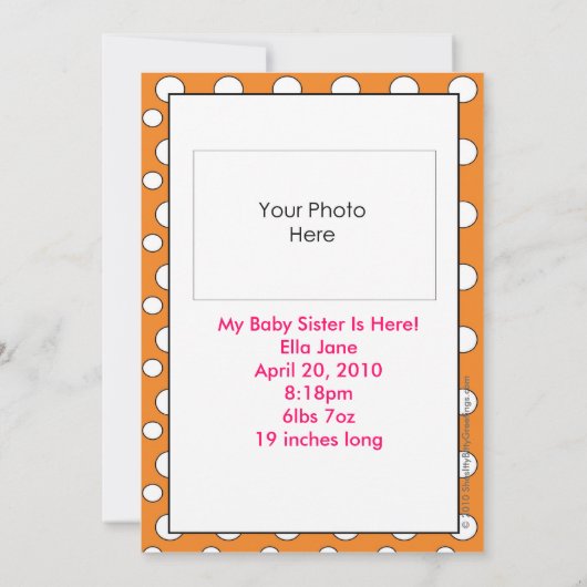 Ich bin eine große Schwesterankündigung Ankündigung (Rückseite)