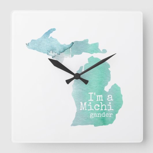 Ich bin eine Michigander-Silhouette mit Wasserfarb Quadratische Wanduhr (Vorderseite)
