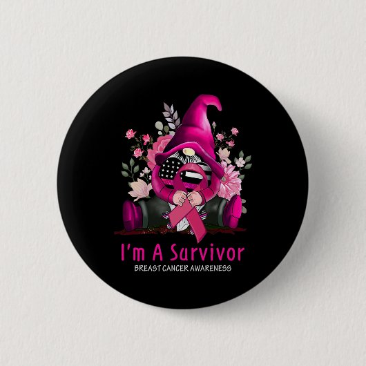 Ich bin eine Überlebende Gnome Pink Ribbon Brustkr Button (Vorderseite)