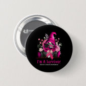 Ich bin eine Überlebende Gnome Pink Ribbon Brustkr Button (Vorne & Hinten)
