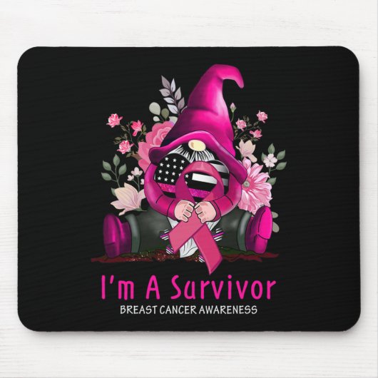 Ich bin eine Überlebende Gnome Pink Ribbon Brustkr Mousepad (Vorne)