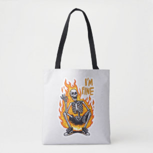 Ich bin Fein Skelett in Flammen Lustige Sticker-Il Tasche