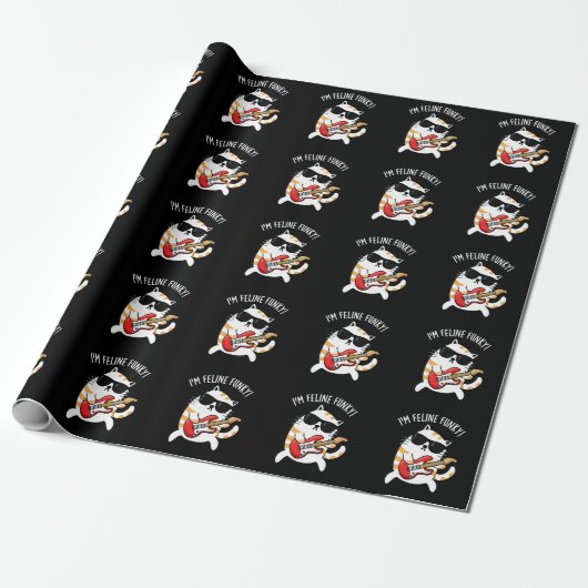 Ich bin Feline Funky Funny Cat Pun Dark BG Geschenkpapier (Ungerollt)