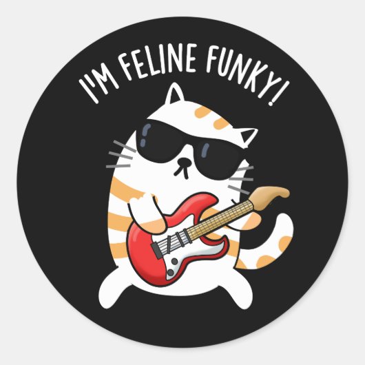 Ich bin Feline Funky Funny Cat Pun Dark BG Runder Aufkleber (Vorderseite)