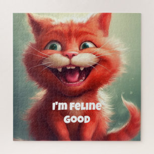 "Ich bin Feline Good" Niedlich Red Cat Puzzle