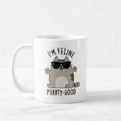 Ich bin Feline Purr-ty Good Funny Cat Pun Kaffeetasse (Links)