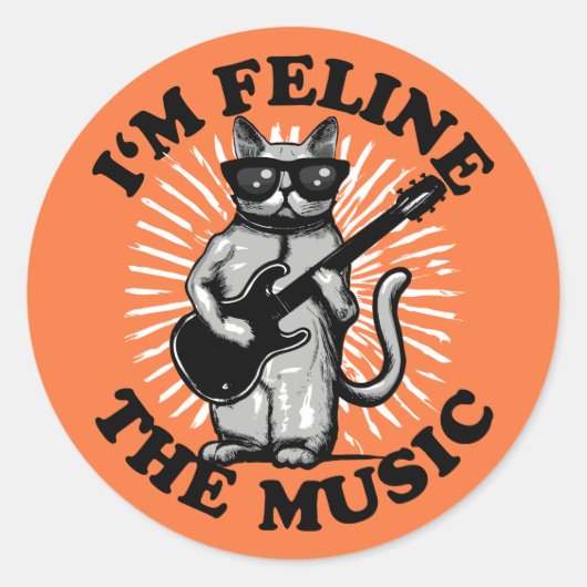 Ich bin Feline The Music | Gitarrenspielerkatze Runder Aufkleber (Vorderseite)