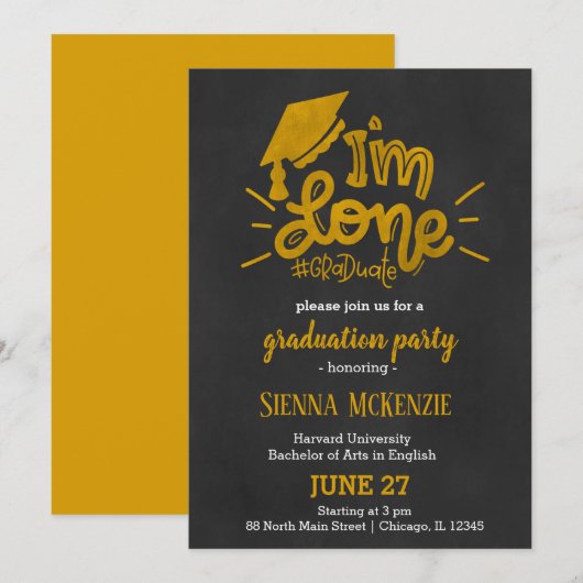 Ich bin fertig - gelb einladung (Vorne/Hinten)