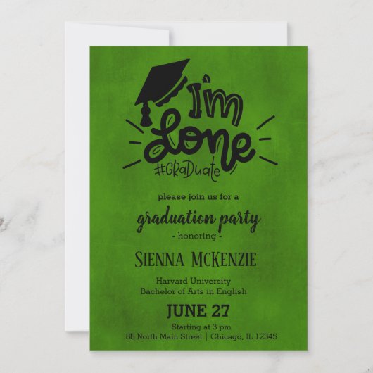 Ich bin fertig - grün einladung (Vorderseite)