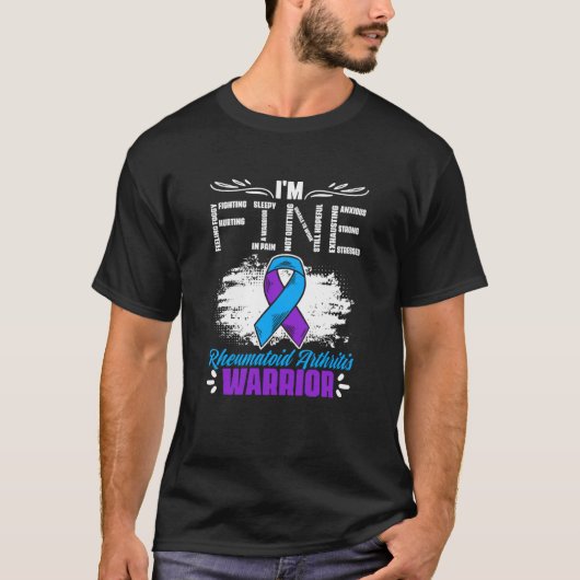 Ich bin Fine Ribbon Warrior Rheumatoid Arthritis A T-Shirt (Vorderseite)