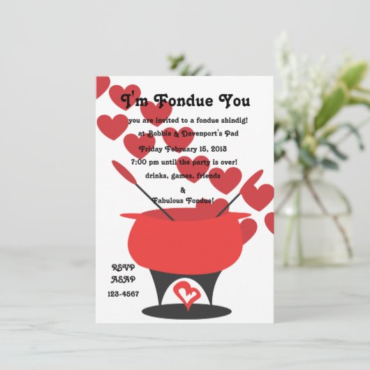 Ich bin Fondue You Einladung (Stehend Vorderseite)